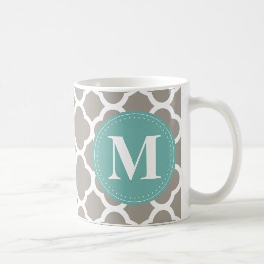 Dunkelgraues Monogramm Pink Quatrefolienmuster Kaffeetasse (Rechts)