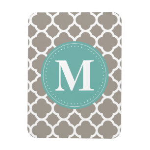 Dunkelgraues Monogramm Pink Quatrefolienmuster Magnet