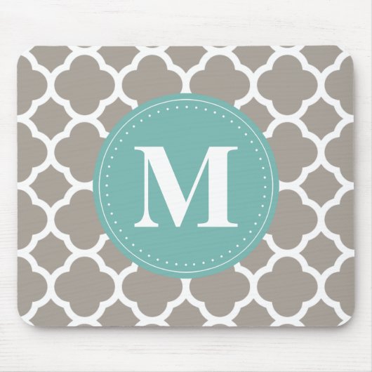 Dunkelgraues Monogramm Pink Quatrefolienmuster Mousepad (Vorne)