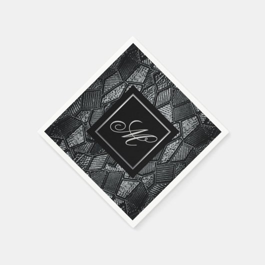Dunkelgraues Mosaikglas-Monogramm-Papier Napkins Serviette (Ecke)