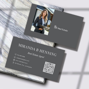 Dunkelgraues QR-Code-Foto für Immobilienmakler Visitenkarte