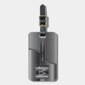 Dunkelgraues Stahlmetall - Monogram-Maskuline-Desi Gepäckanhänger (Vorderseite vertikal)