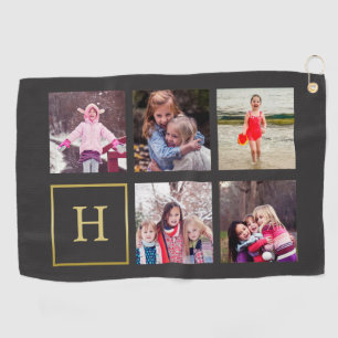 Dunkelgraues u. Imitat-GoldFoto-Collagen-Monogramm Golfhandtuch