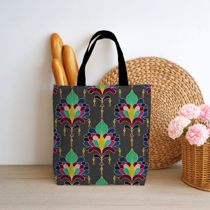 Dunkelgraues und goldenes Art Deco-Blumenornament Tasche
