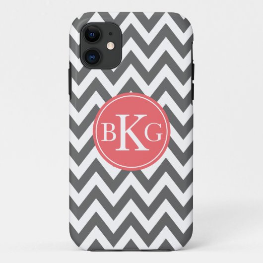 Dunkelgraues und korallenrotes Zickzack Case-Mate iPhone Hülle (Rückseite)