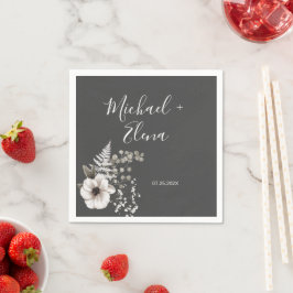 Dunkelgraues und weißes Blumenpapier Serviette