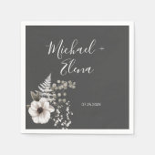 Dunkelgraues und weißes Blumenpapier Serviette (Vorderseite)