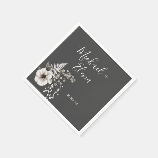 Dunkelgraues und weißes Blumenpapier Serviette (Ecke)