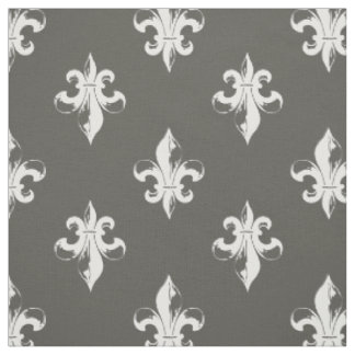 Dunkelgraues und weißes Fleur-de-Lis-Muster Stoff