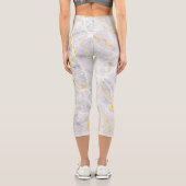 Dunkelgraues weißes Goldfolienmuster Capri Leggings (Rückseite)