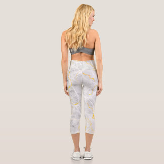 Dunkelgraues weißes Goldfolienmuster Capri Leggings