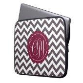 Dunkelgraues weißes Monogramm-Zickzack Muster Laptopschutzhülle (Vorderseite Links)