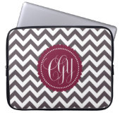Dunkelgraues weißes Monogramm-Zickzack Muster Laptopschutzhülle (Vorderseite)