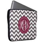 Dunkelgraues weißes Monogramm-Zickzack Muster Laptopschutzhülle (Vorne Rechts)