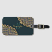 Dunkelgrün Aquamarin + Gold w. individuelle Name Gepäckanhänger (Vorderseite (Horizontal))