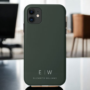 Dunkelgrün Elegant Modern Minimalistisch Monogramm iPhone 13 Hülle