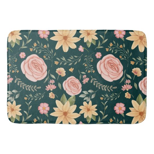 Dunkelgrün Elegantes Muster für Vintage Wildblume Badematte (Vorderseite)