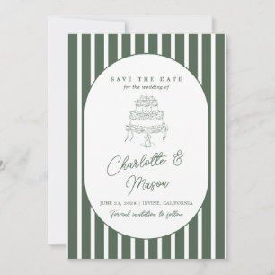 Dunkelgrün gestreifte preppy Cabana Save-the-Date- Einladung
