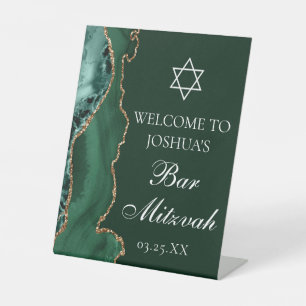 Dunkelgrün Gold Agate Bar Mitzvah Party Willkommen Sockelschild