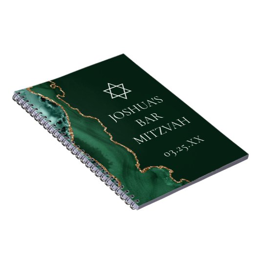 Dunkelgrün Gold Agate Custom Bar Mitzvah Notizblock (Rechte Seite)