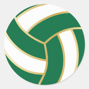 Dunkelgrün, Gold und Weiß Volleyball Runder Aufkleber