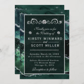 Dunkelgrün & Imitate Silberner Glitzer Agate Hochz Einladung (Vorne/Hinten)