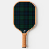 Dunkelgrün kariert mit Monogramm Pickleball Schläger (Rückseite)