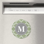 Dunkelgrün-marokkanisches Gittermuster-Monogramm Magnet (In Situ (Geschirrspüler))