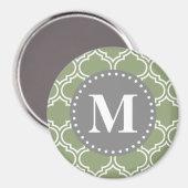 Dunkelgrün-marokkanisches Gittermuster-Monogramm Magnet (Vorderseite/Rückseite)
