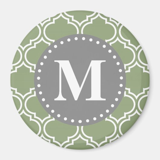 Dunkelgrün-marokkanisches Gittermuster-Monogramm Magnet (Vorne)