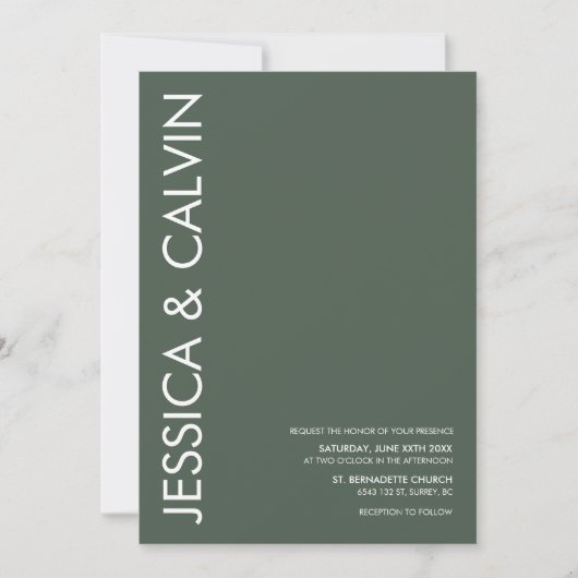Dunkelgrün Minimalistisch Moderne Hochzeitseinladu Einladung (Vorderseite)