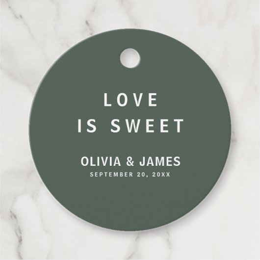 Dunkelgrün | Minimalistische moderne Hochzeitsstim Geschenkanhänger (Vorderseite)