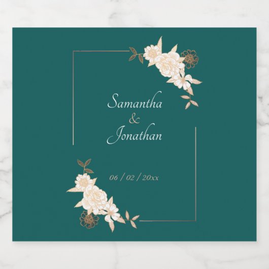 Dunkelgrün mit Creme-Rose Hochzeit Bierflaschenetikett (Einzelnes Label)