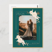 Dunkelgrün mit Creme Rose Hochzeit Danke Postkarte (Vorne/Hinten)