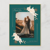 Dunkelgrün mit Creme Rose Hochzeit Danke Postkarte (Vorderseite)