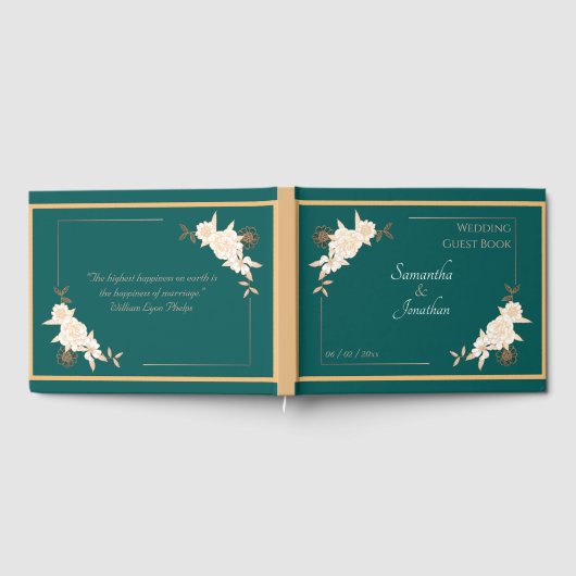 Dunkelgrün mit Creme-Rose Hochzeit Gästebuch (Voll)
