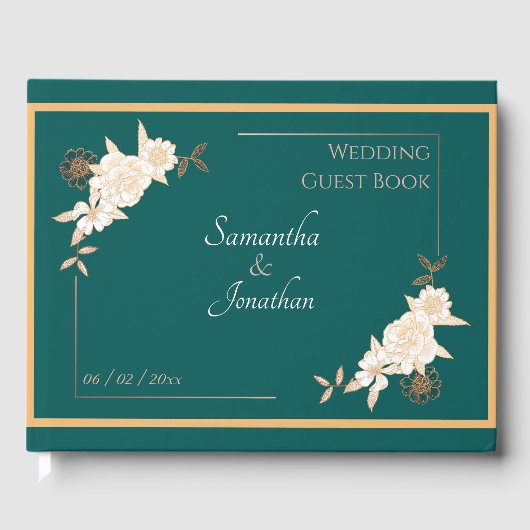 Dunkelgrün mit Creme-Rose Hochzeit Gästebuch (Vorderseite)