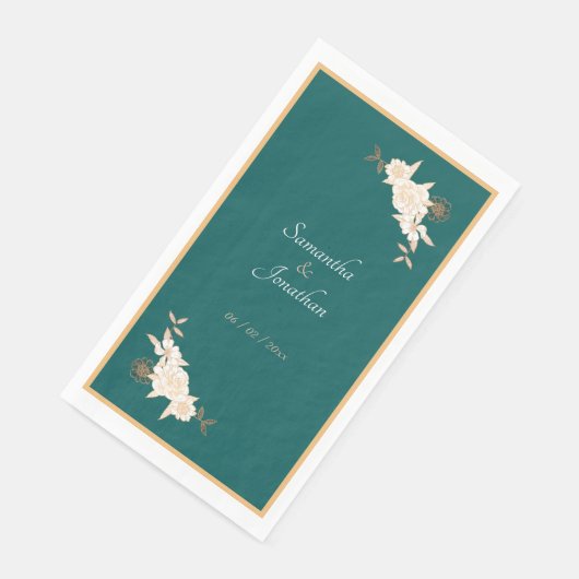 Dunkelgrün mit Creme-Rose Hochzeit Serviette (Ecke)