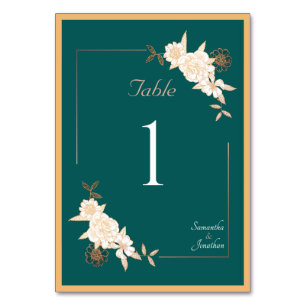 Dunkelgrün mit Creme-Rose Hochzeitsszene Tischnumm Tischnummer
