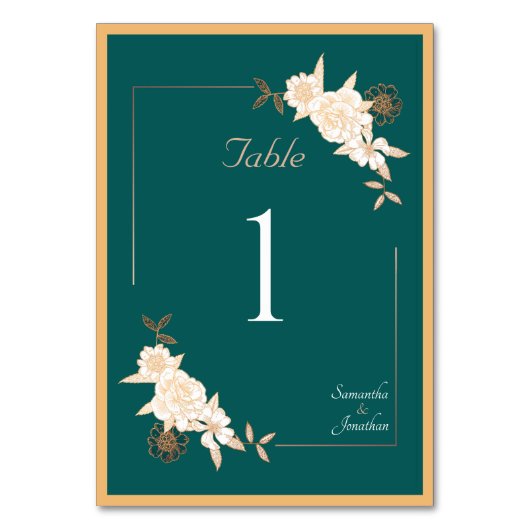 Dunkelgrün mit Creme-Rose Hochzeitsszene Tischnumm Tischnummer (Vorderseite)