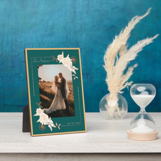 Dunkelgrün mit Creme-Rose Verheiratet Fotoplatte (Seite)