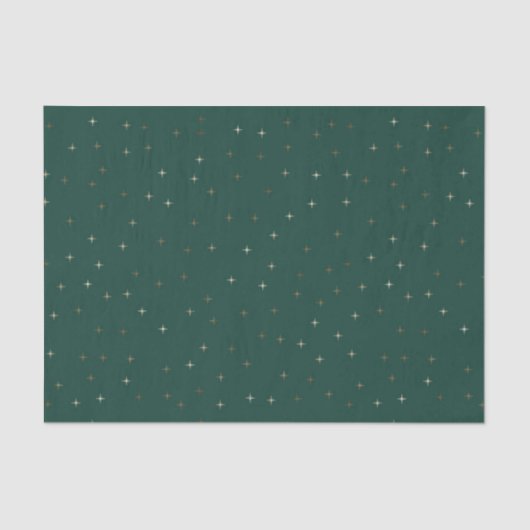 Dunkelgrün mit Gold und Weißen Sternen Seidenpapier (Vorderseite)