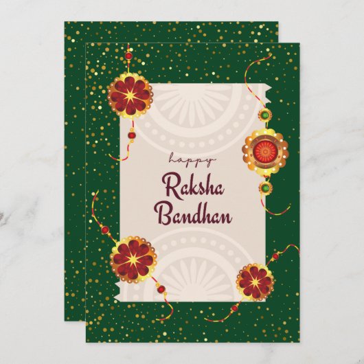 Dunkelgrün mit raakhi's & raksha bandhan Wünschen Dankeskarte (Vorne/Hinten)