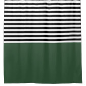Dunkelgrün mit schwarzen und weißen Streifen Duschvorhang (Vorderseite)