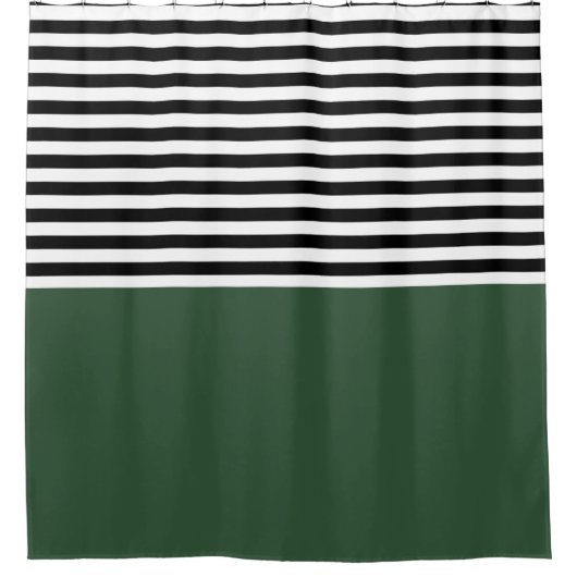 Dunkelgrün mit schwarzen und weißen Streifen Duschvorhang (Vorderseite)