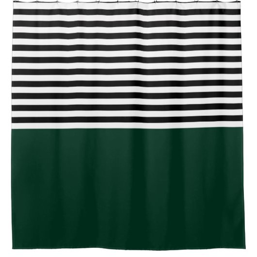 Dunkelgrün mit schwarzen und weißen Streifen Duschvorhang (Vorderseite)