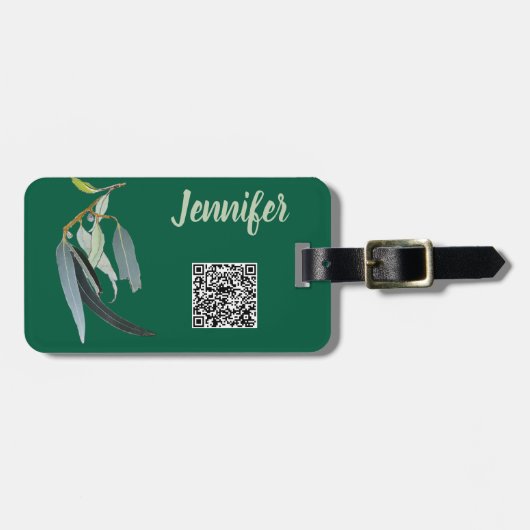 Dunkelgrün mit Wasserfarben-Blätter mit Namen Gepäckanhänger (Vorderseite horizontal)