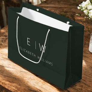 Dunkelgrün Modernes Minimalistisches Monogramm Nam Große Geschenktüte