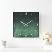 Dunkelgrün Modernes Rustikales Ober Abstrakt Quadratische Wanduhr (Zuhause)