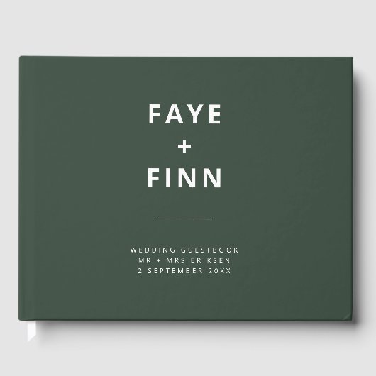 Dunkelgrün | Moss Minimalistisch Scandi Modern Wed Gästebuch (Vorderseite)